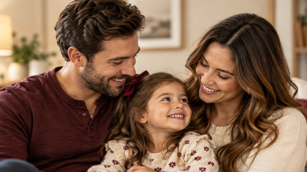 A family sitting together at home